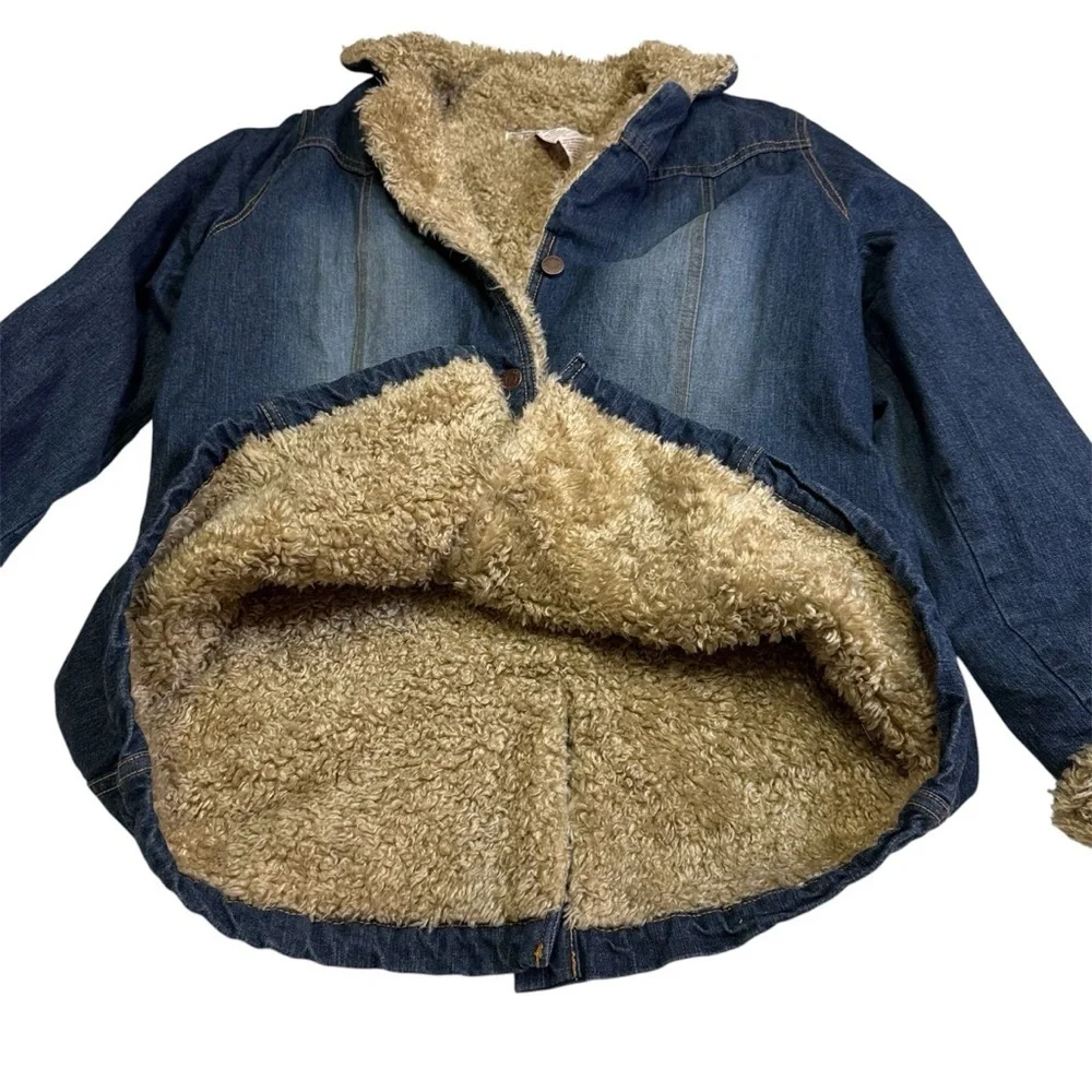 Abercrombie and Fitch Denim Barn Jacket Coat Size Large Sherpa Lined Pockets NEW - Picture 10 of 12